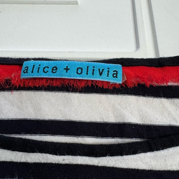 Alice + Olivia Women’s Size Medium Black White Striped Jersey Tunic Dress - Picture 2 of 7